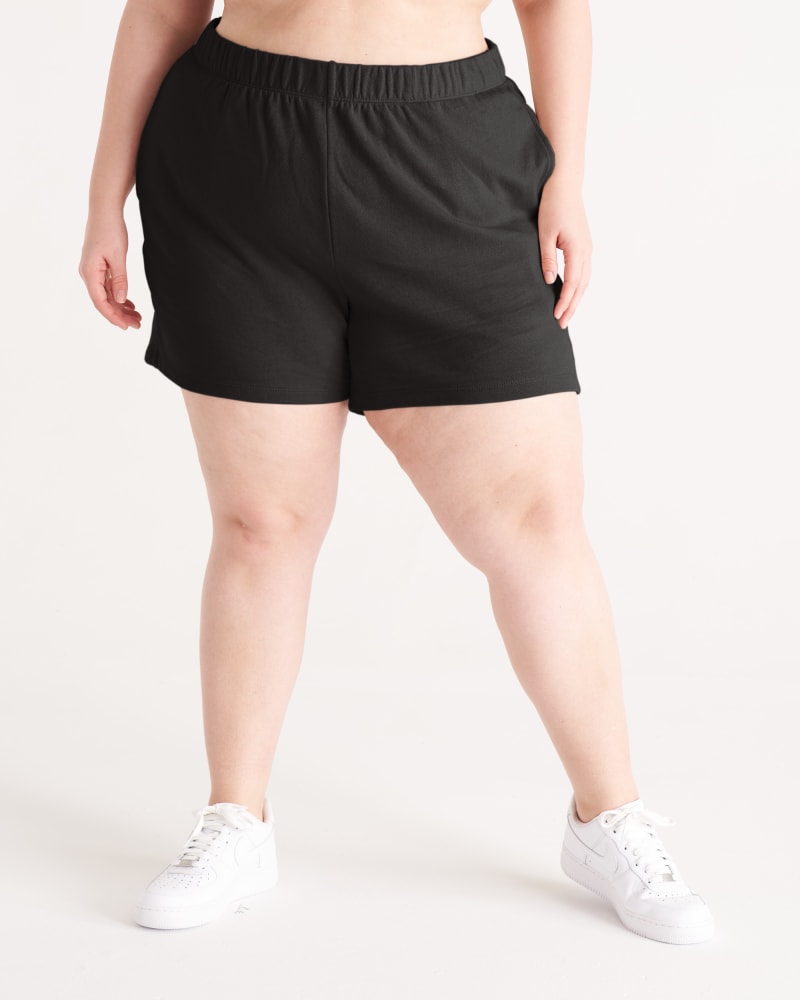 Front of a model wearing a size 3X The Sweat Short in Vintage Black by The Standard Stitch. | dia_product_style_image_id:288227